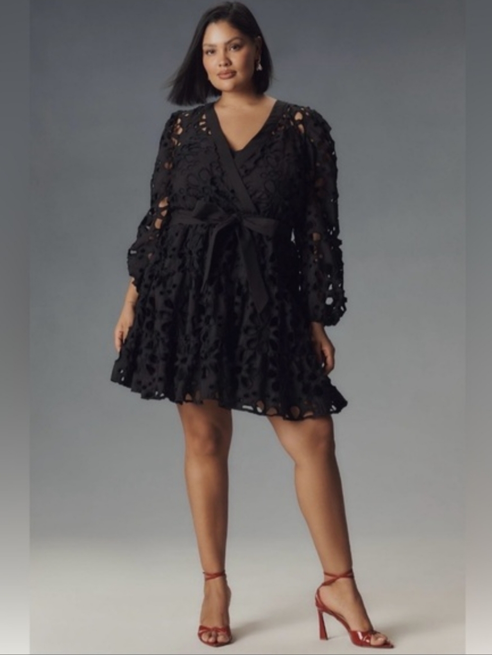 ELOQUII ANTHROPOLOGIE Women's Chic Tiered Eyelet Mini Dress LBD Plus Size 20 NWT